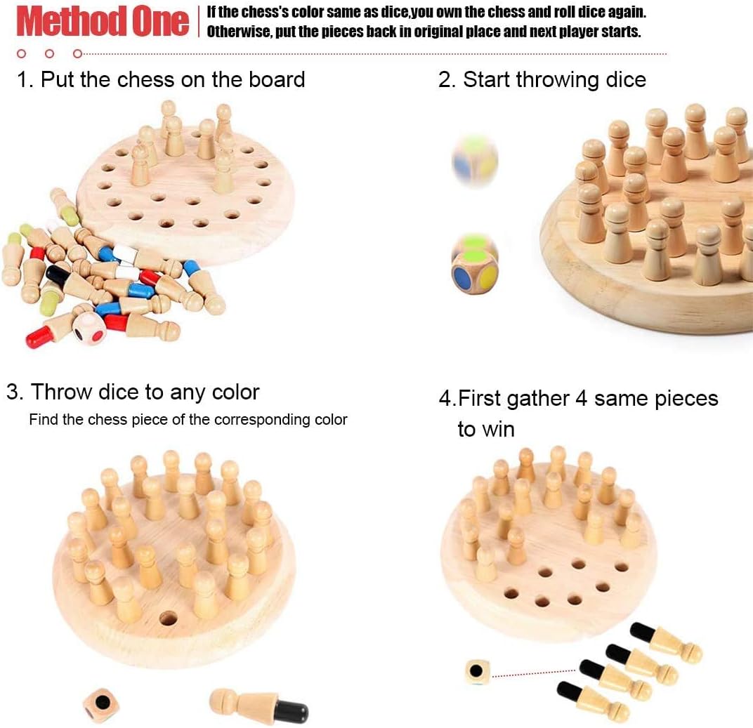 Wooden Memory Chess Matching Game: Family Board Games for Kids and Adults, Montessori Preschool Learning Educational Toy, Birthday Gift for Age 3 4 5 6 7 8+ Boy Girl