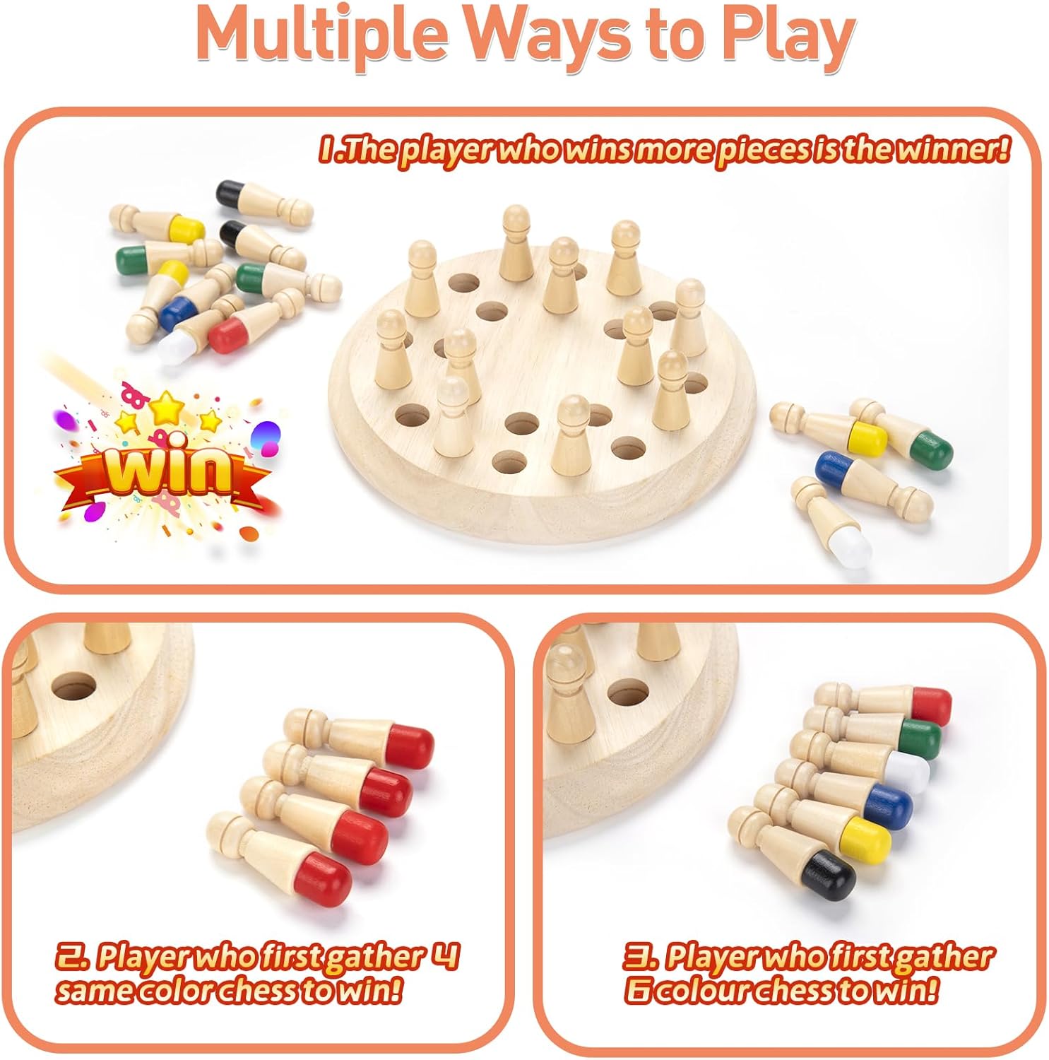 Wooden Memory Chess Matching Game: Family Board Games for Kids and Adults, Montessori Preschool Learning Educational Toy, Birthday Gift for Age 3 4 5 6 7 8+ Boy Girl