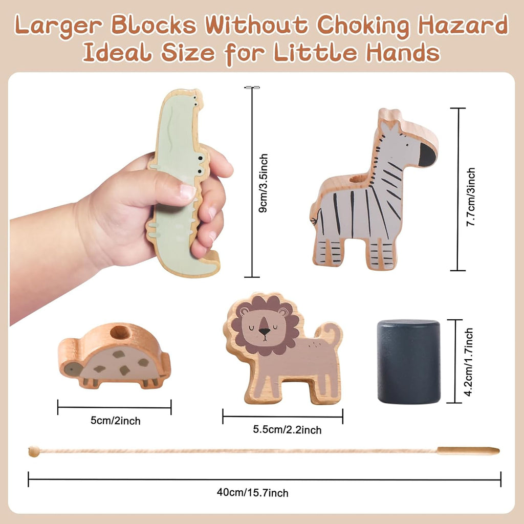 Wooden Animals Threading Toys Lacing Beads for Toddlers 2 3 4 5 Years Old, Stacking Blocks Balance Toy, Educational Preschool Learning Toy, Montessori Activities for Boys & Girls