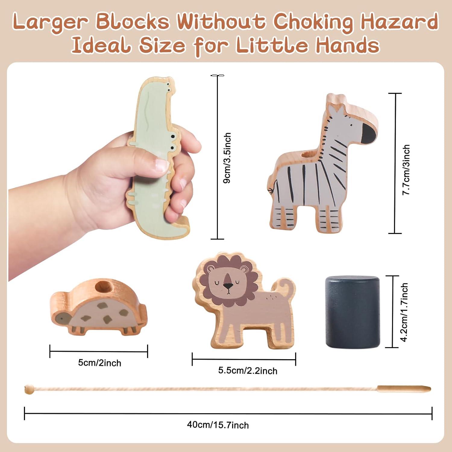 Wooden Animals Threading Toys Lacing Beads for Toddlers 2 3 4 5 Years Old, Stacking Blocks Balance Toy, Educational Preschool Learning Toy, Montessori Activities for Boys & Girls