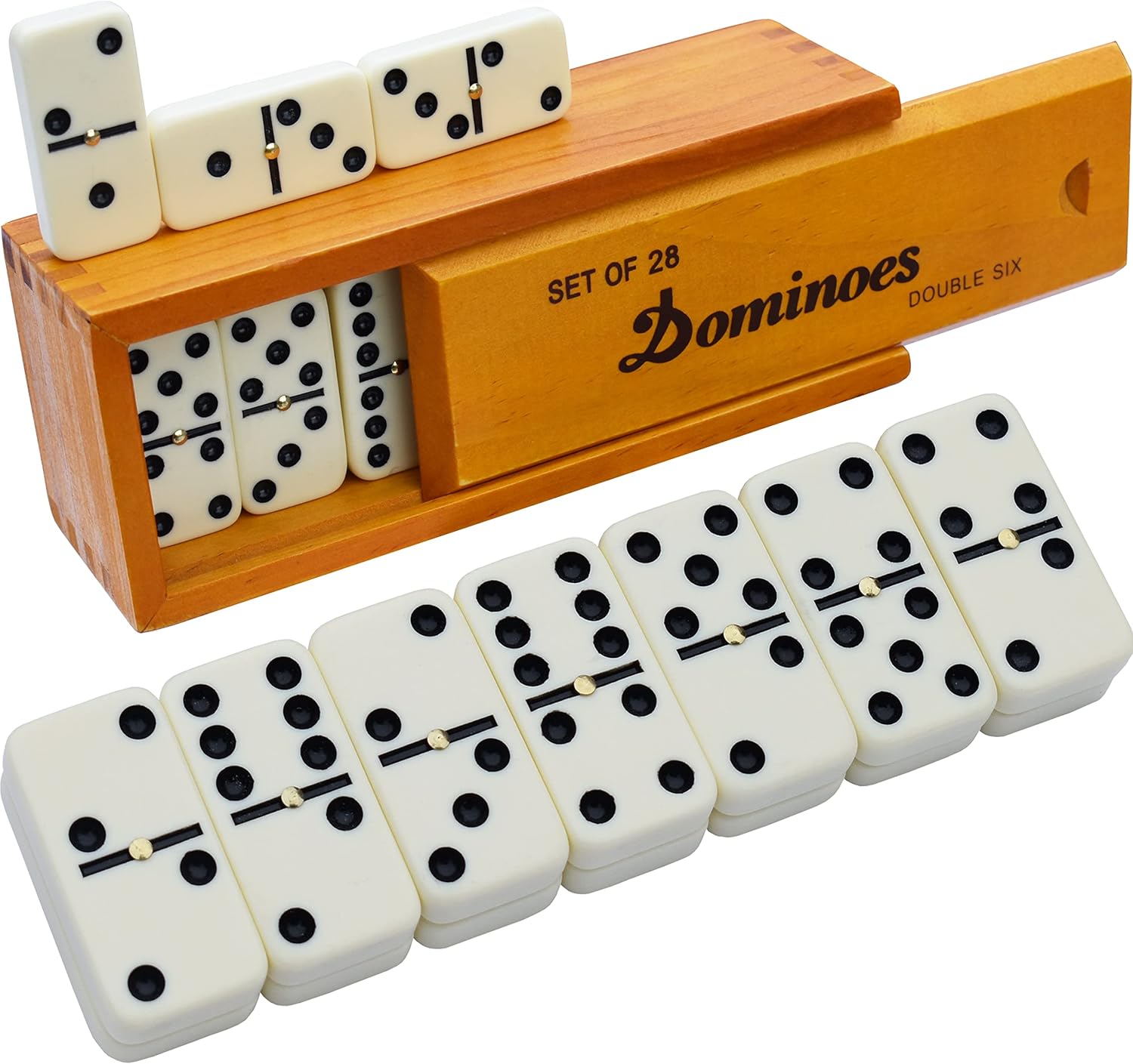 Queensell Dominos Set for Adults with 4 Domino Racks - Double 6 Dominoes Set with Domino Holder, Classic Board Games for Kids and Adults - Double Six Standard Dominos Set 28 Tiles with Travel Case